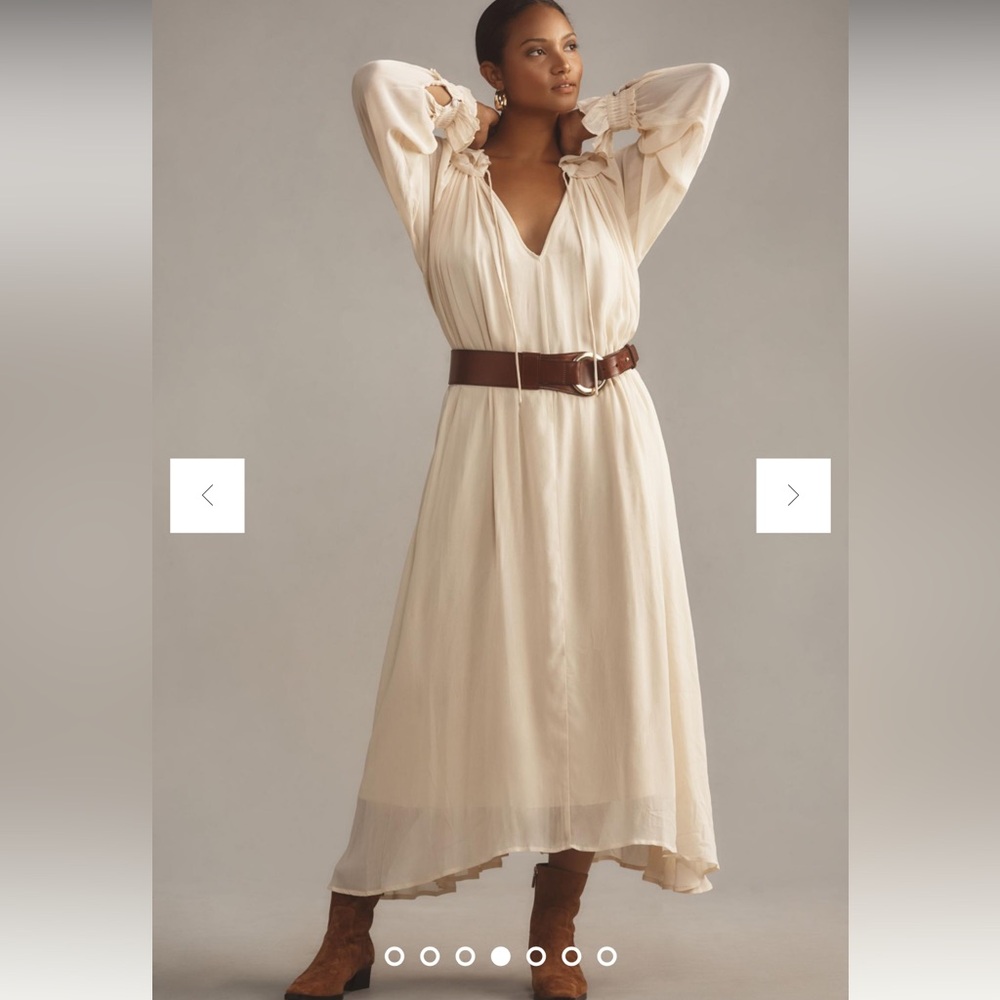 Anthropologie Long-Sleeve Midi Dress Neutral‎ Ethereal Fairy Coastal Grandma LP